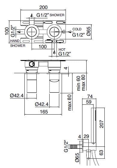 Смеситель для душа из нержавеющей стали с ручным душем Zazzeri Q316 ARCH-00025960 - Вид №3