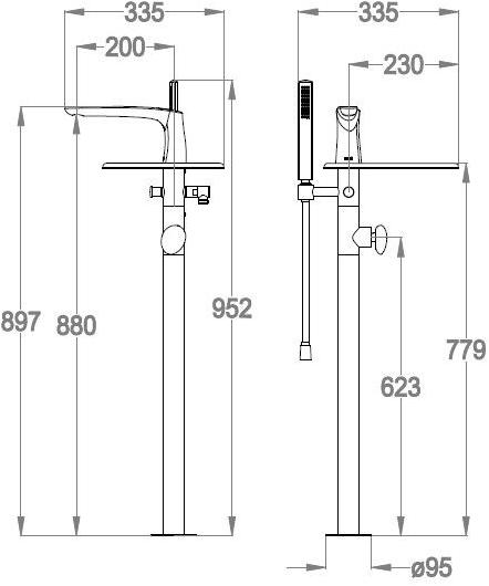 Fir Italia Смеситель для ванны напольный с ручным душем Synergy stone 95 9533008 - Вид №2