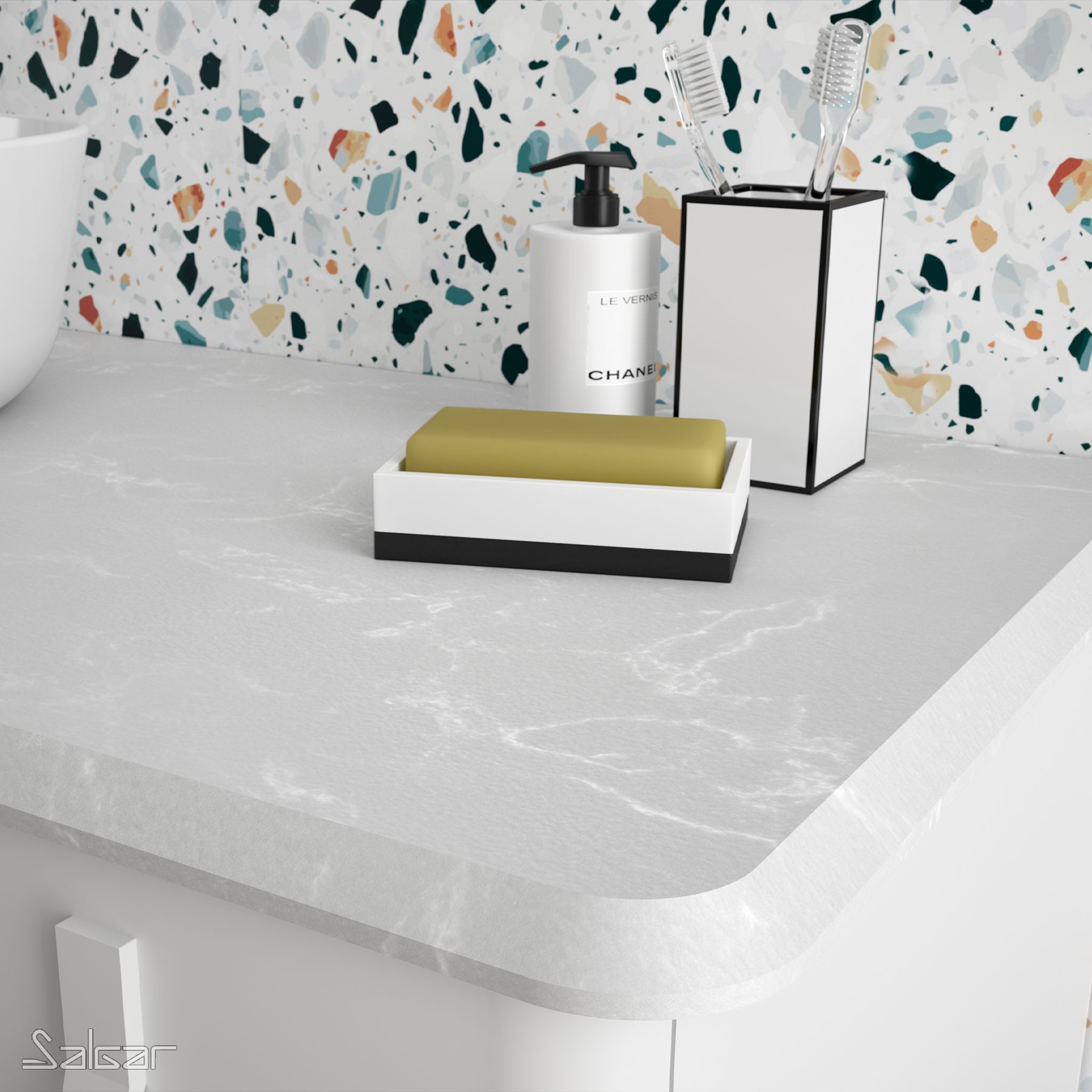 85168 SALGAR Столешница UNIIQ 900 левая CALACATTA для верхней раковины 910 x 22 x 460 мм  - Вид №1