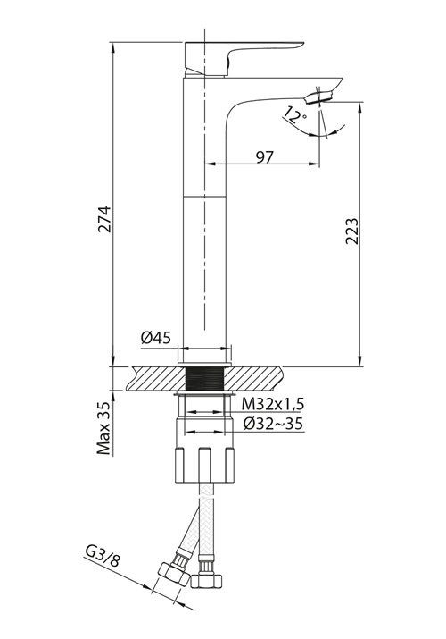 1381273 Смеситель Для Умывальника Go High Black Hafa  - Вид №1
