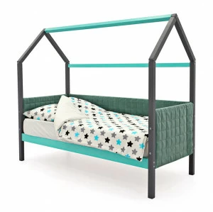 Детская кровать-домик мягкая графит-мятная Svogen БЕЛЬМАРКО  00-3873190 Серый