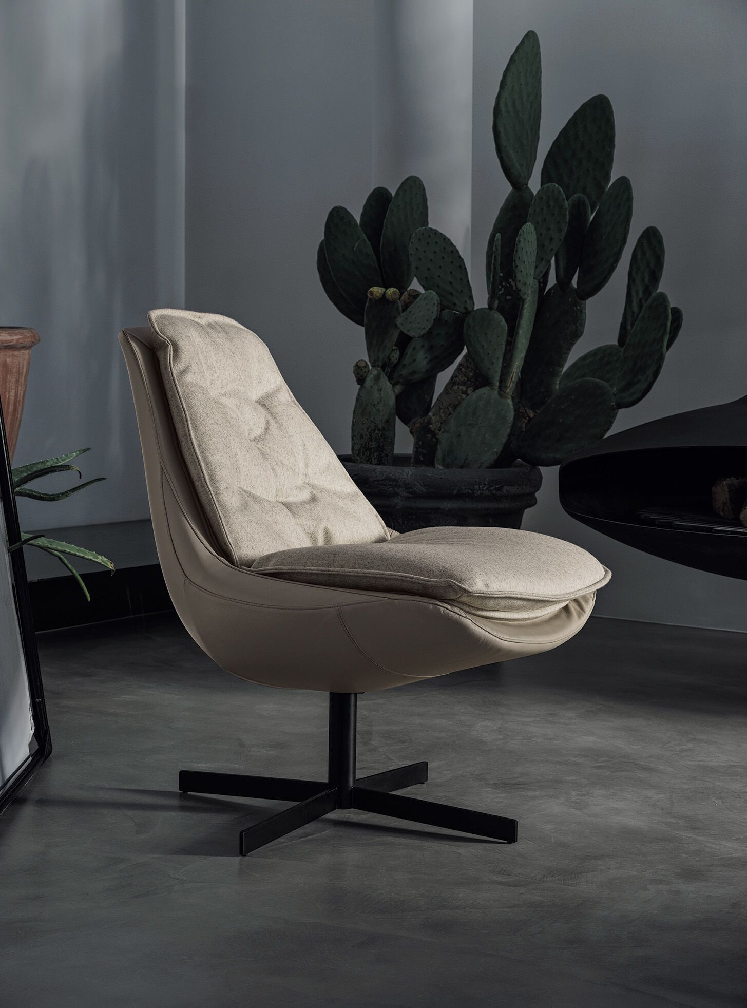 Съемное вращающееся кресло из кожи и ткани Bontempi Casa DAYA ARCH-00132372 - Вид №3