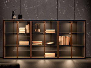 Деревянный и стеклянный офисный шкаф с распашными дверями