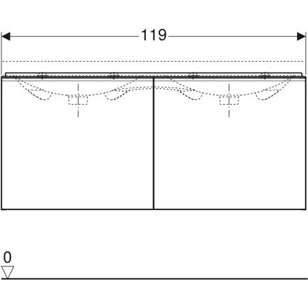 500.613.16.1 Шкафчик для двойной раковины Geberit Acanto, с двумя выдвижными ящиками и сифоном Geberit  - Вид №3