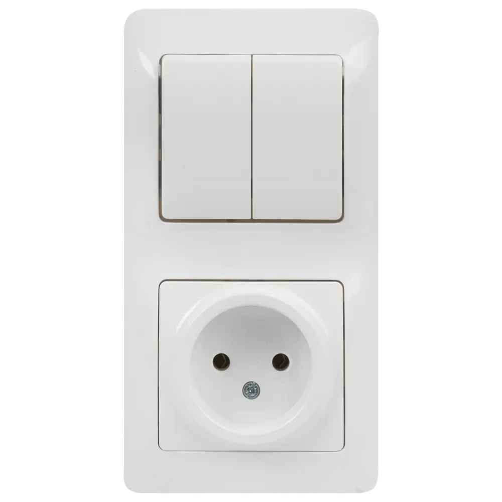 Блок выключатель с розеткой встраиваемый Schneider Electric Glossa 2 клавиши, без заземления, цвет белый 18189500 STLM-2114325