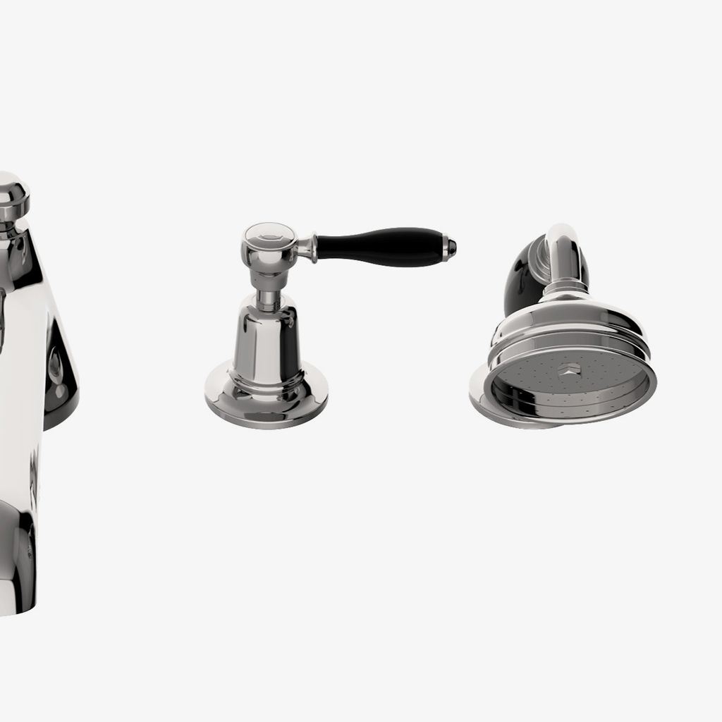 EATF04 Скрытый низкопрофильный наполнитель для ванн Easton Classic с ручным душем и рычажными ручками из черного фарфора Waterworks  - Вид №1