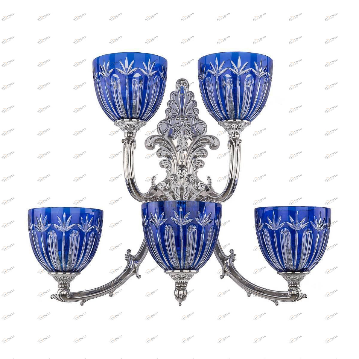 Бра настенное синее Bohemia Ivele NW Clear-Blue 7211B15P/3+2/210 BOHEMIA IVELE ПОД СТАРИНУ 00-3889106 Синий 