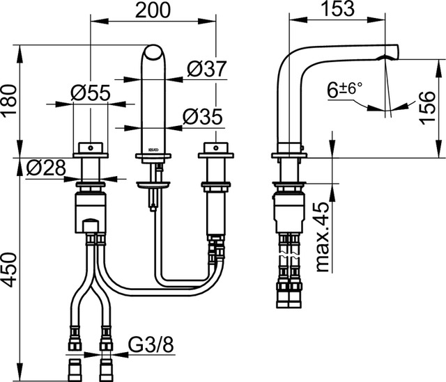 51515010100 Смеситель для умывальника на 3 отверстия 150 KEUCO Edition 400 - Вид №2