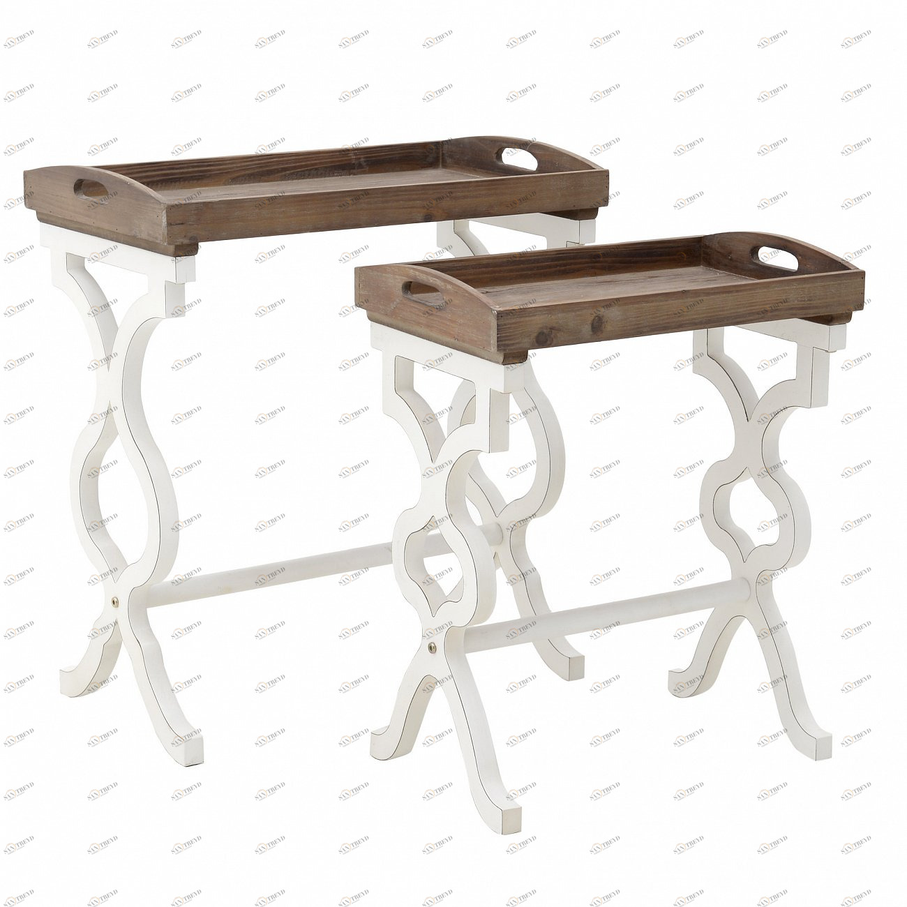 Столик сервировочный с ручками коричевый с белыми ножками Rombs Brown, 2 штуки TO4ROOMS  213078 Белый;коричневый 