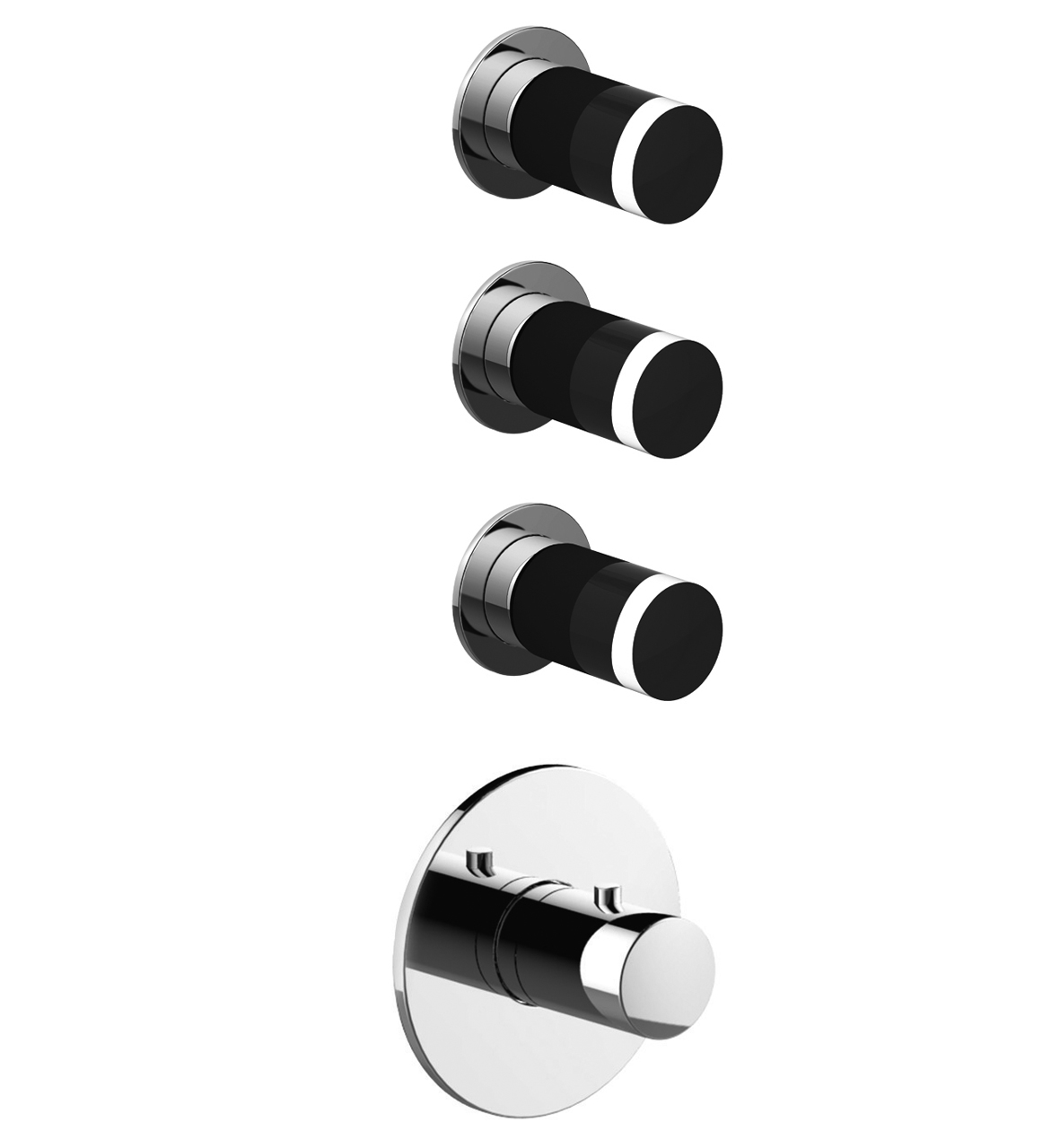 S303SB+6003A  Термостатический встраиваемый смеситель для душа, 3/4''3 выпуска 3/4'' без ручек наружная часть включает ручку регулировки температуры впуски 3/4'' Звукоизолированные ручки заказываются отдельно, см. раздел ''Ручки'' Fantini Rubinetti NICE