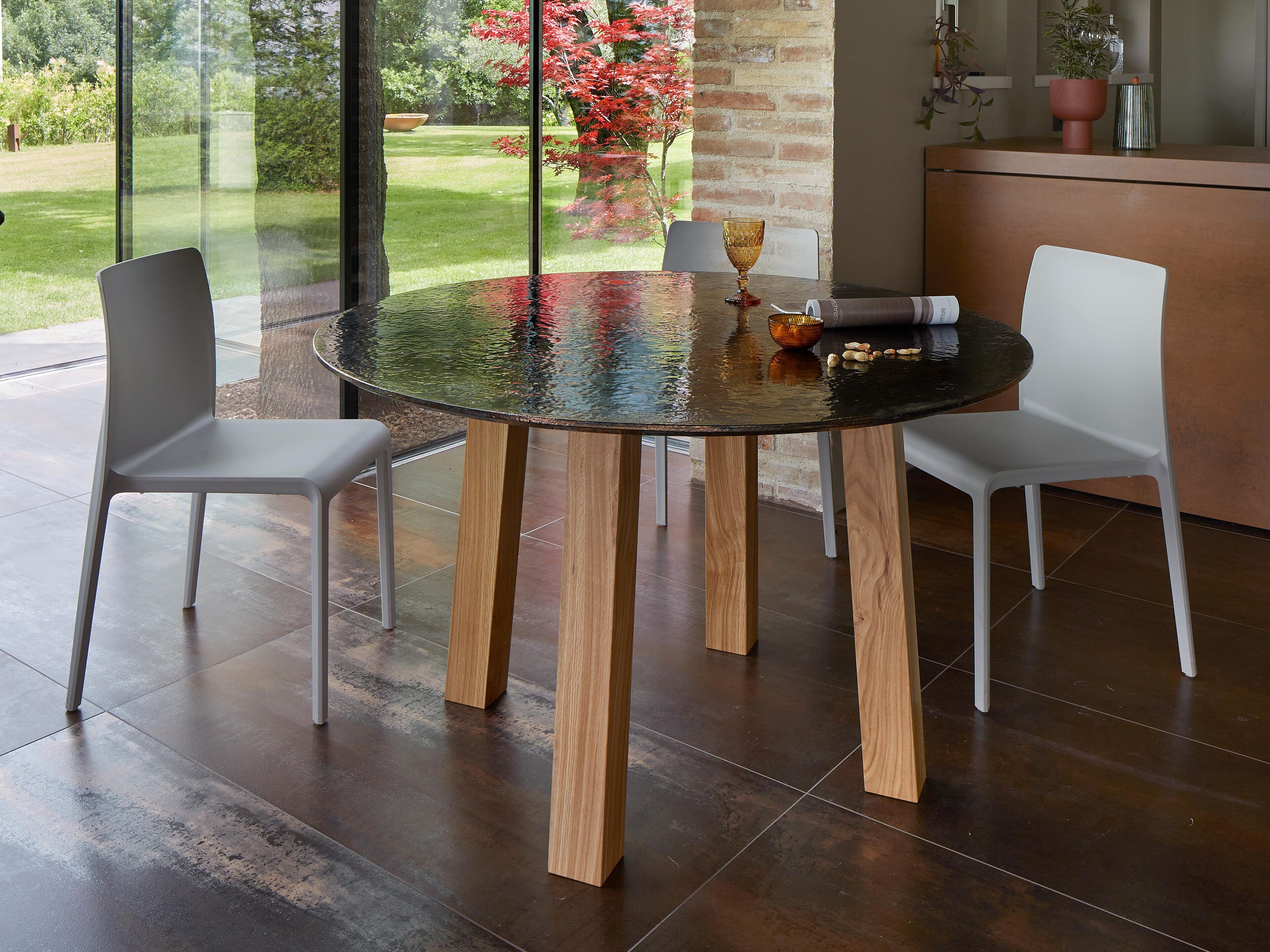 Круглый стол из фаянса и дуба DOMIZIANI современный ARCH-00149090