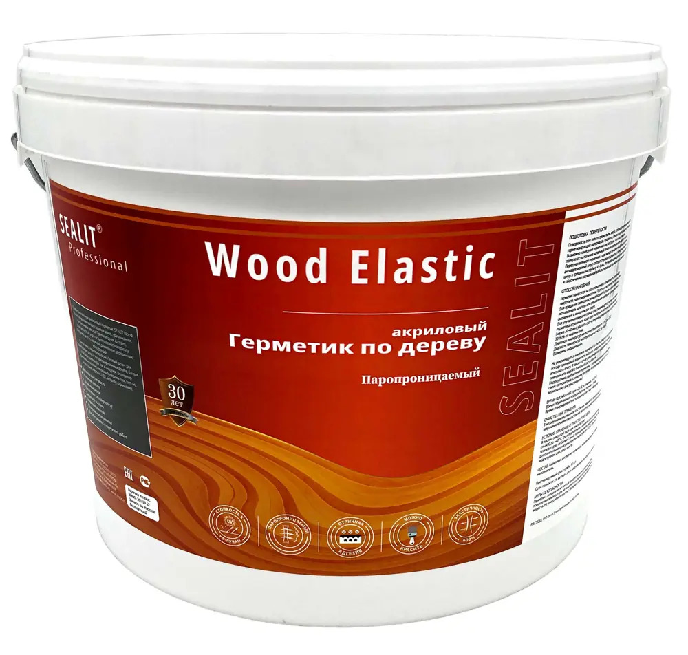 91534440 Герметик акриловый Sealit Wood Elastic для дерева серый 10 л STLM-0853530