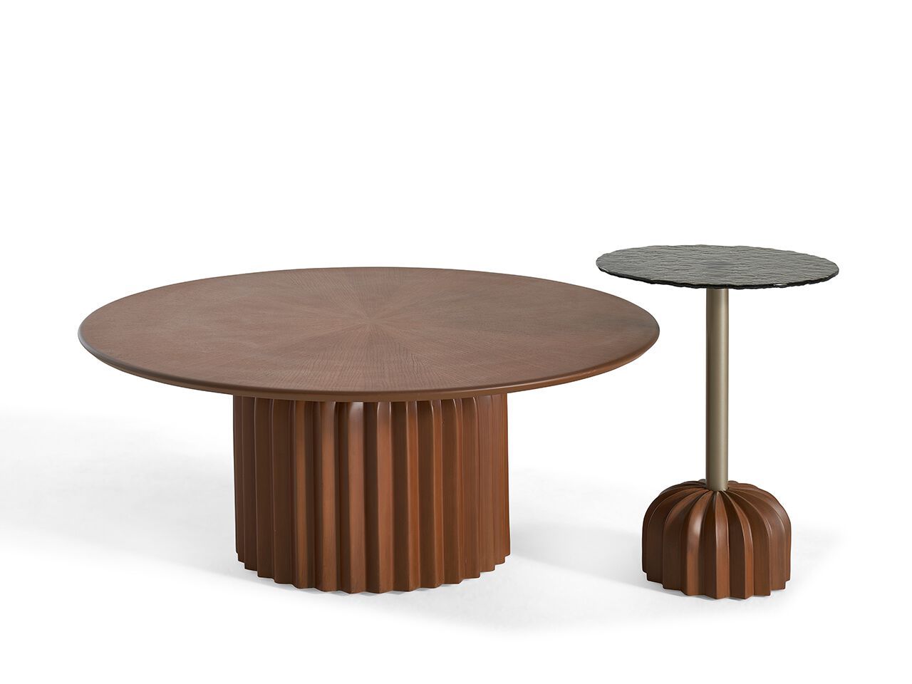 Круглый деревянный журнальный столик со стеклянной столешницей NDESIGN Ezora ARCH-00001845