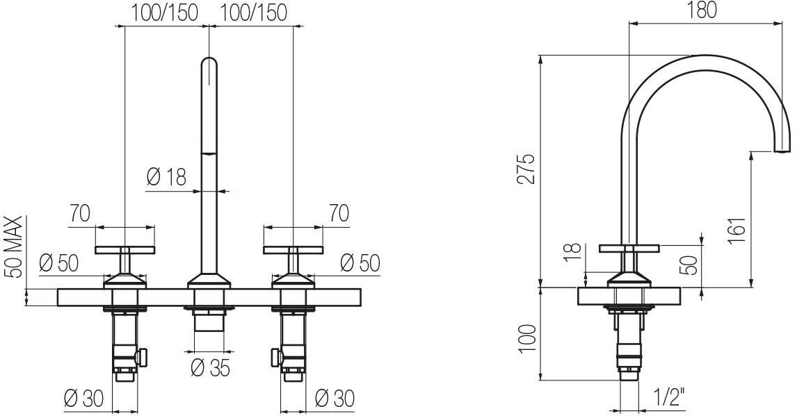 GEDA Смеситель для раковины на 3 отверстия Hugò Hug13 Santreyd Hugo - Вид №3