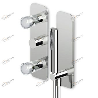 ZNU762 - R99508 Встроенная ванна-душевая группа с 3 отверстиями с переключателем на 2 стороны + душевой набор, состоящий из двойной вешалки для душа, тарелки, ручного душа и шланга. Zucchetti Nude 