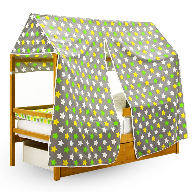 Крыша для кровати-домика текстильная Svogen звезды, желтый, белый, фон графит БЕЛЬМАРКО  00-3833098 Зеленый Santreyd  - Вид №1