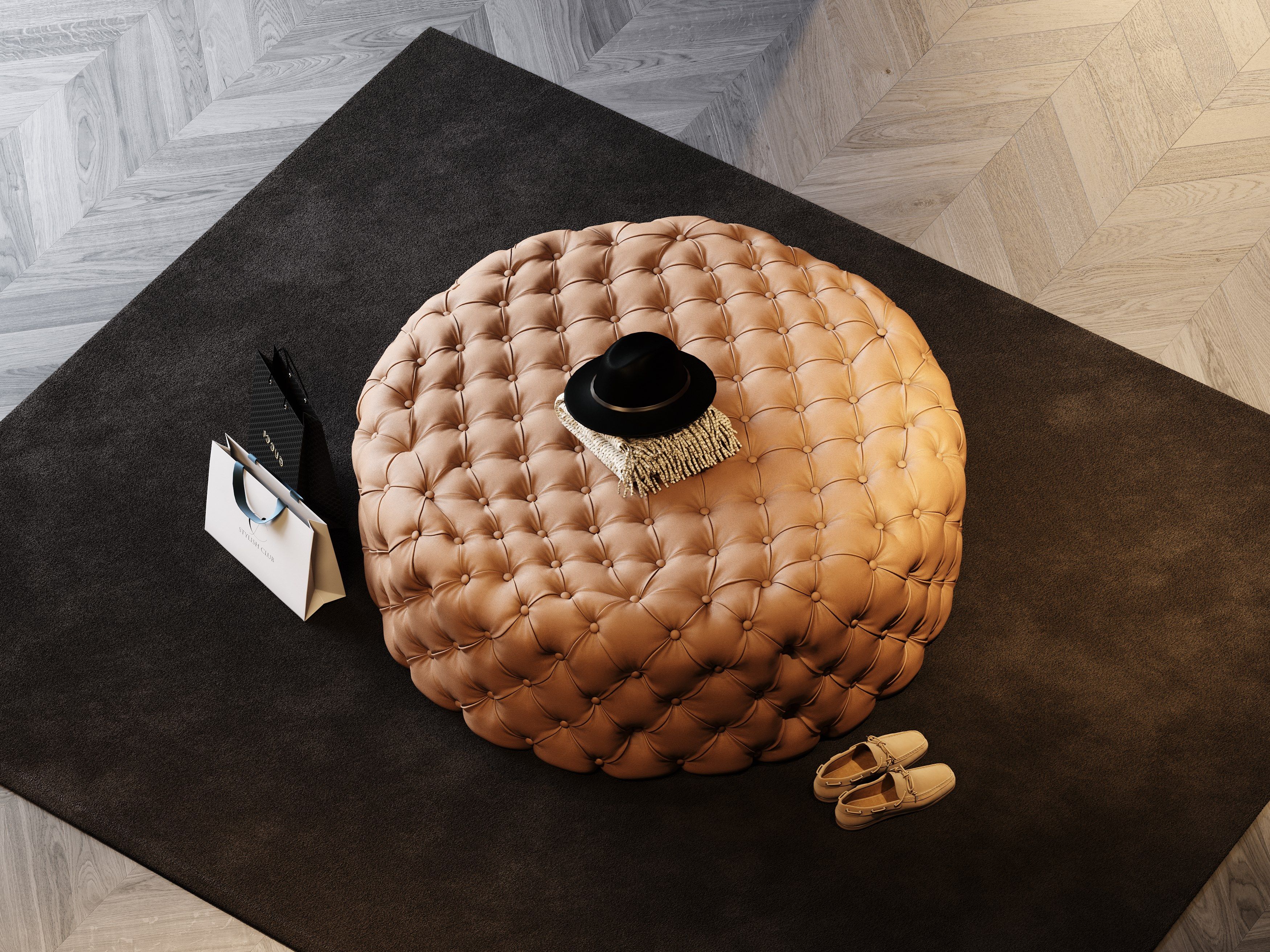 Круглый бархатный пуфик capitonné Stylish Club ARCH-00049547 - Вид №3