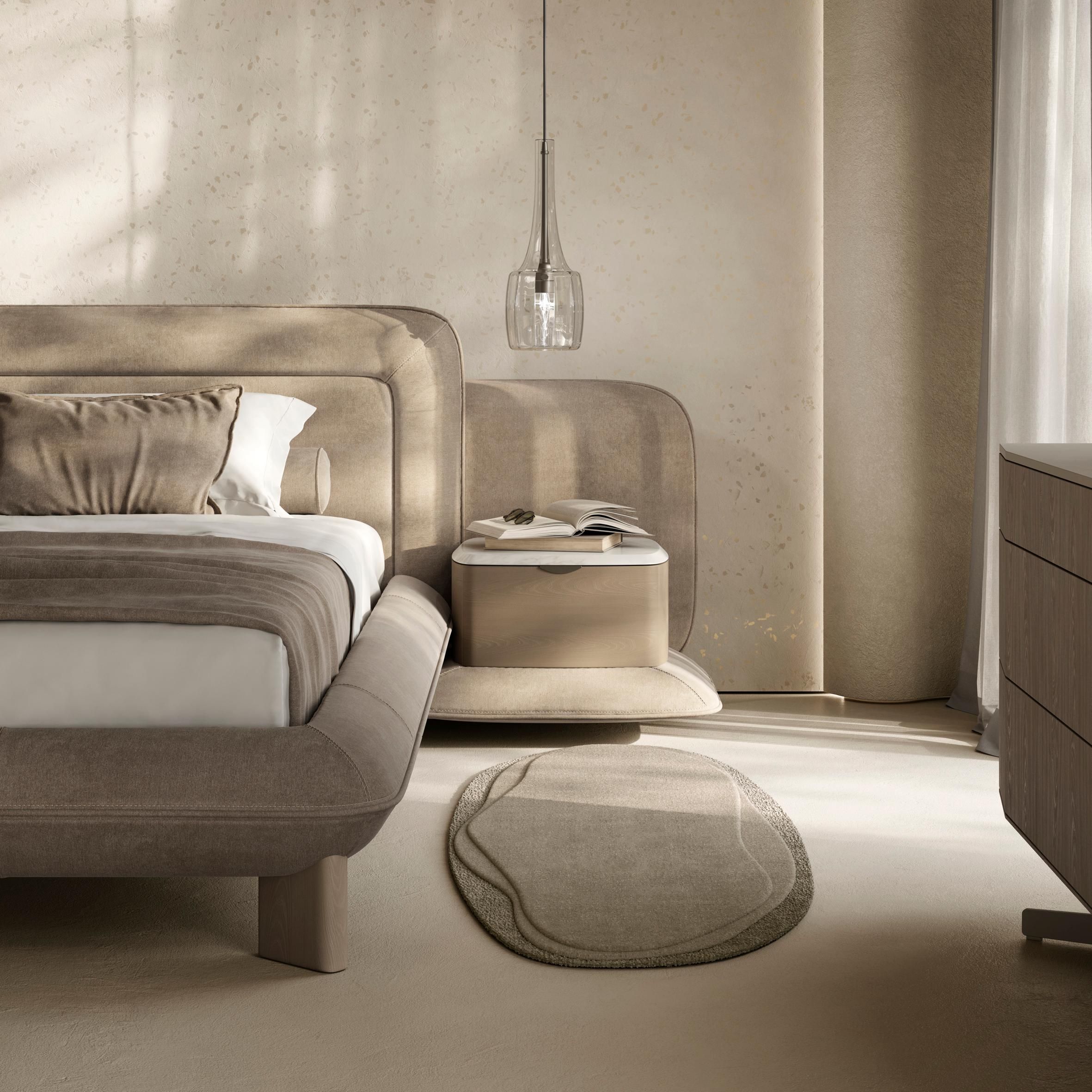 Двуспальная кровать с тканевой подкладкой и встроенными тумбочками Natuzzi Italia FLOW ARCH-00111709 - Вид №1