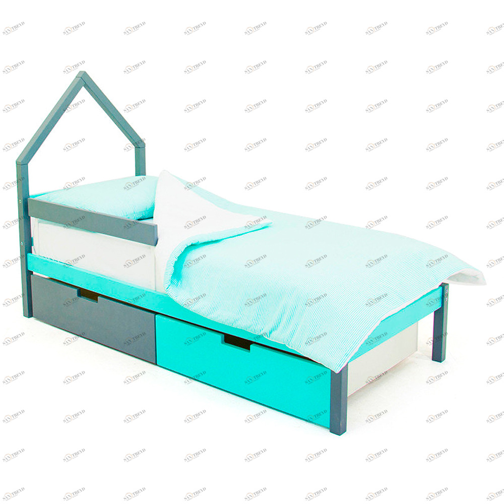 Детская кровать-домик мини Svogen графит, мятная БЕЛЬМАРКО  326851 Голубой;серый Santreyd 