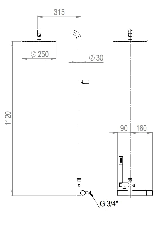 Нержавеющая сталь наружная душевая колонна / душ Ama Luxury Shower DORIDE ARCH-00023945 - Вид №7