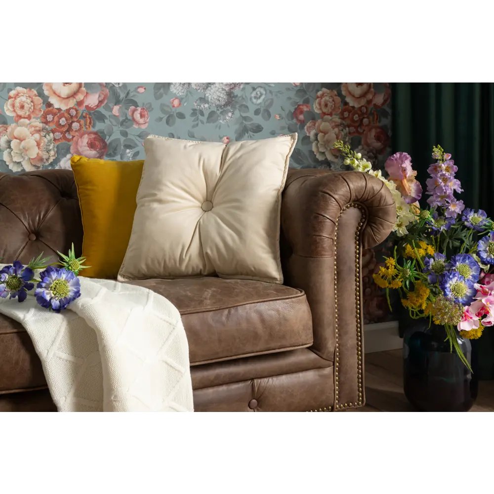 Подушка с пуговицей Бархат 43x43 см цвет кремовый 89112395 STLM-2091188 LINEN WAY  - Вид №4