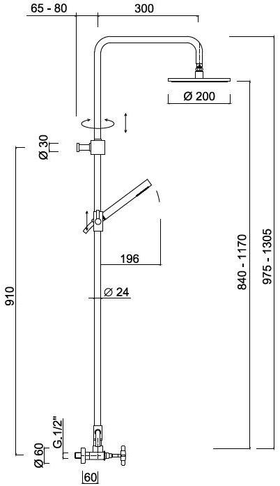 Rubinetteria Giulini Настенная душевая стойка с душевой лейкой G5 F7907wc-s - Вид №1