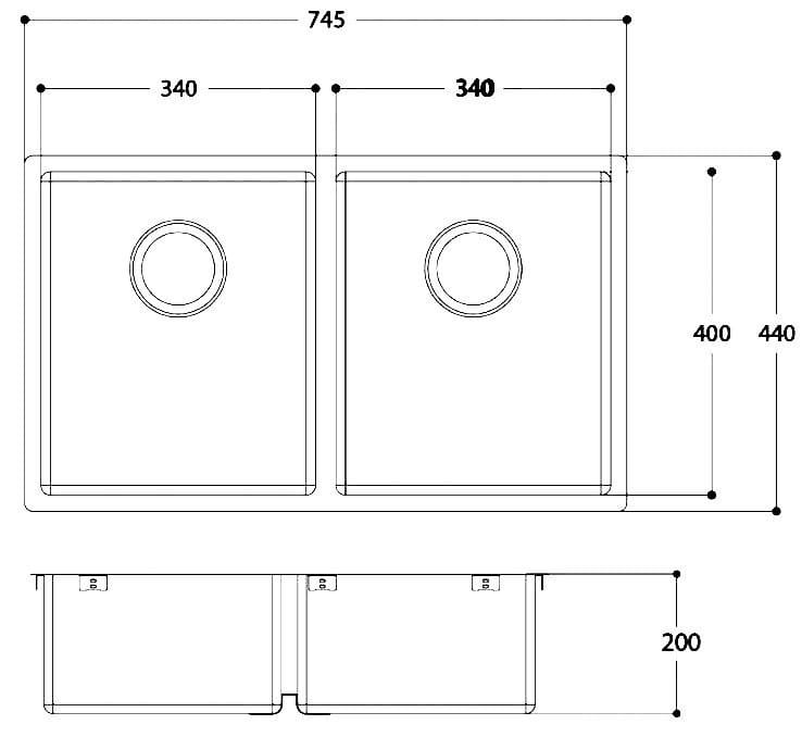 Раковина из нержавеющей стали с 2 чашами Evhoc Lumium ARCH-00018859 - Вид №1