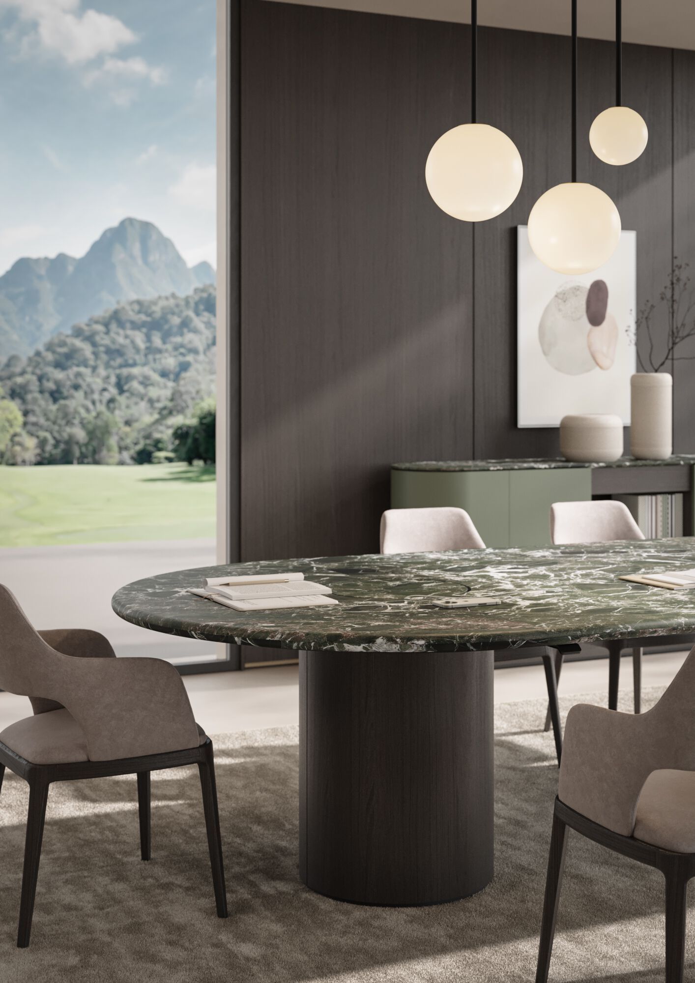 Деревянный овальный стол для совещаний с системой люверсов и мраморной столешницей PROF Dea ARCH-00067757 - Вид №1