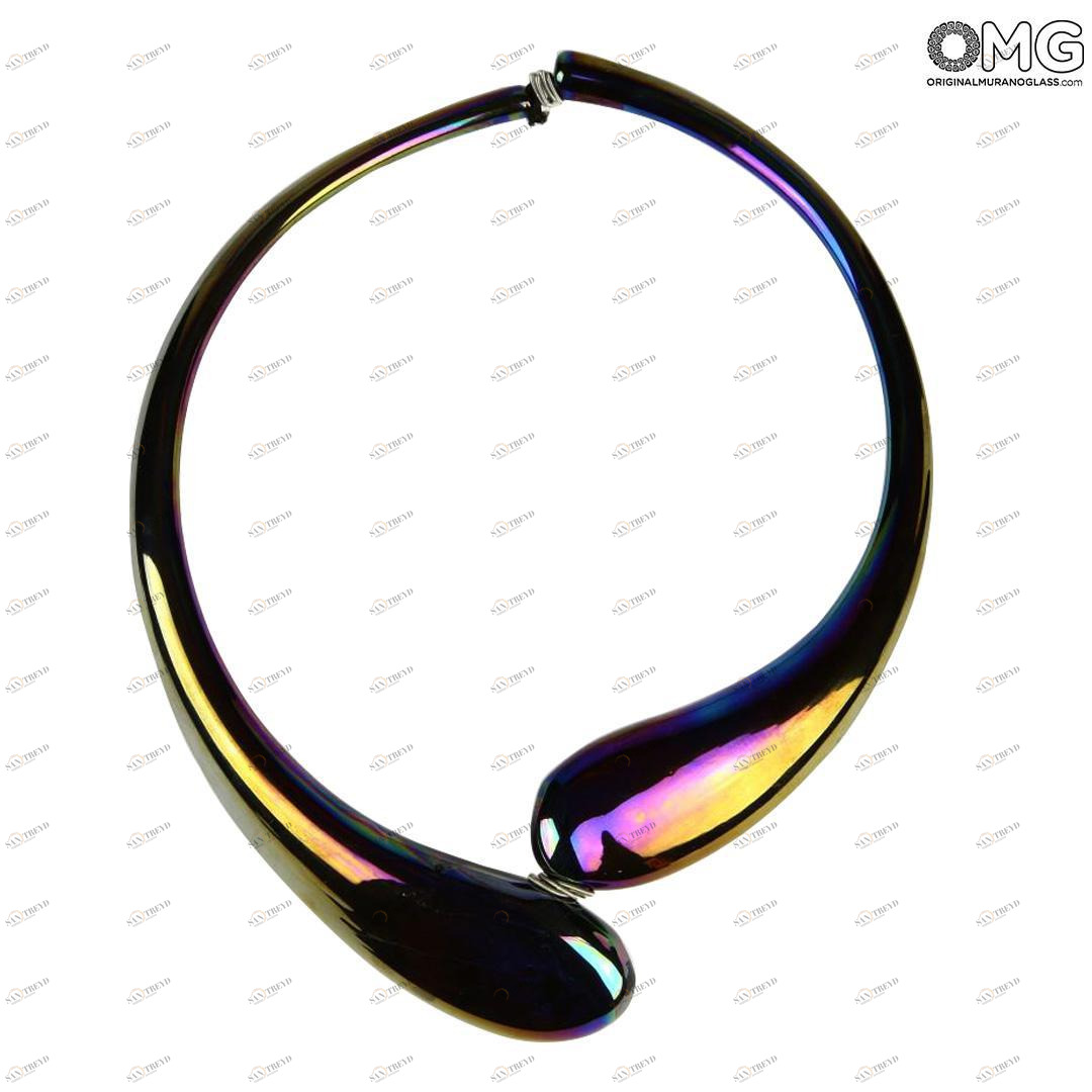 2544 ORIGINALMURANOGLASS Колье Дениз чёрное переливчатое - Original Murano Glass OMG 21 см 