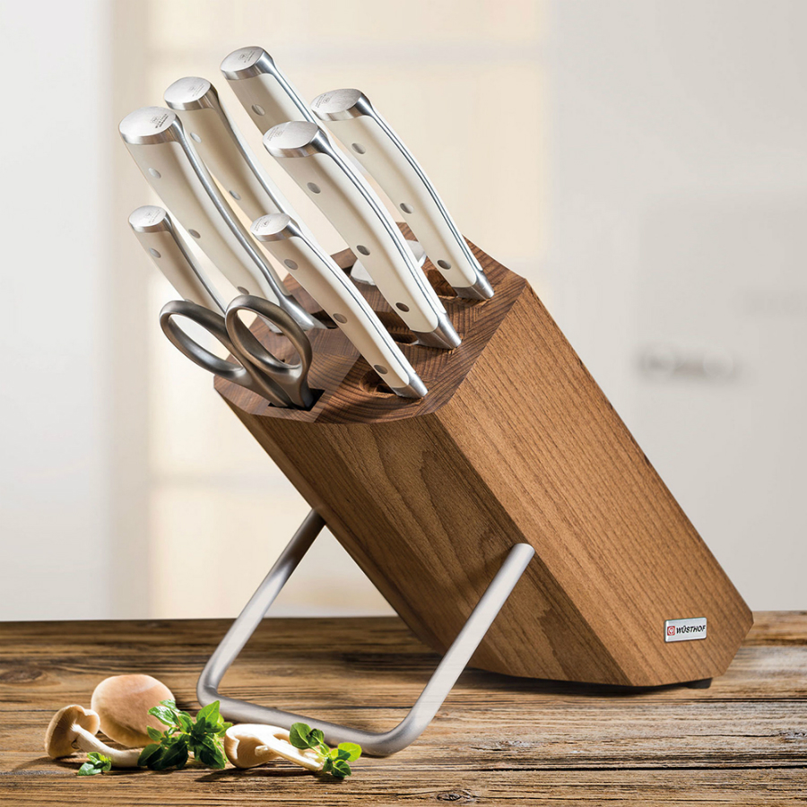 Набор кухонных ножей Ikon Cream White: 6 шт., мусат, ножницы, на деревянной подставке WUESTHOF W9879WUS - Вид №1