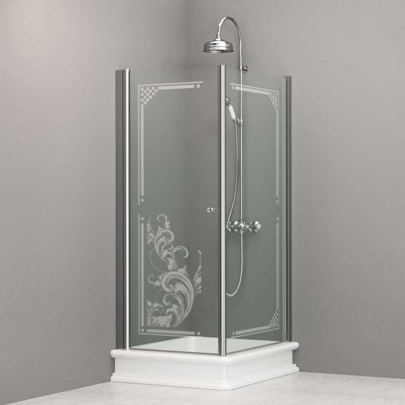 9144N0 Душевая кабина DX с распашной дверью и фиксированной боковой частью для душевого поддона 80x96 SX открывание со стороны 96, цвет Хромированный Kerasan RETRO Италия 