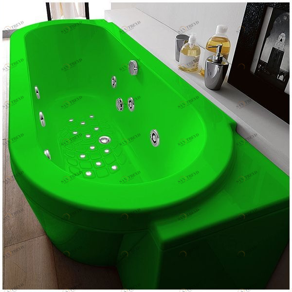 Ванна Gruppo treesse Playa V818Q-SX-ZE зелёная с гидромассажем, аэромассажем и дезинфекцией овальная угловая пристенная левая ATCV818QSXZE