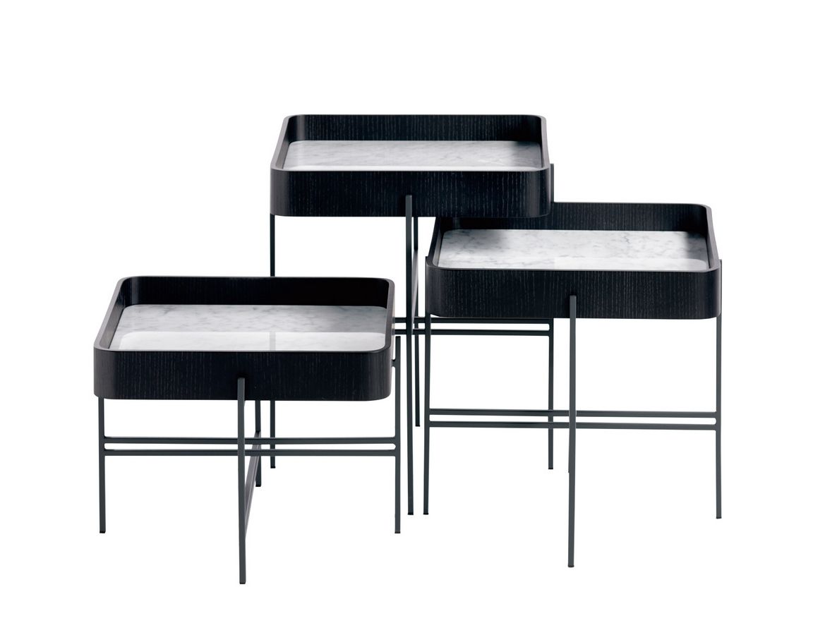 Квадратный металлический журнальный столик с подносом и мраморной столешницей Potocco лоток ARCH-00056379