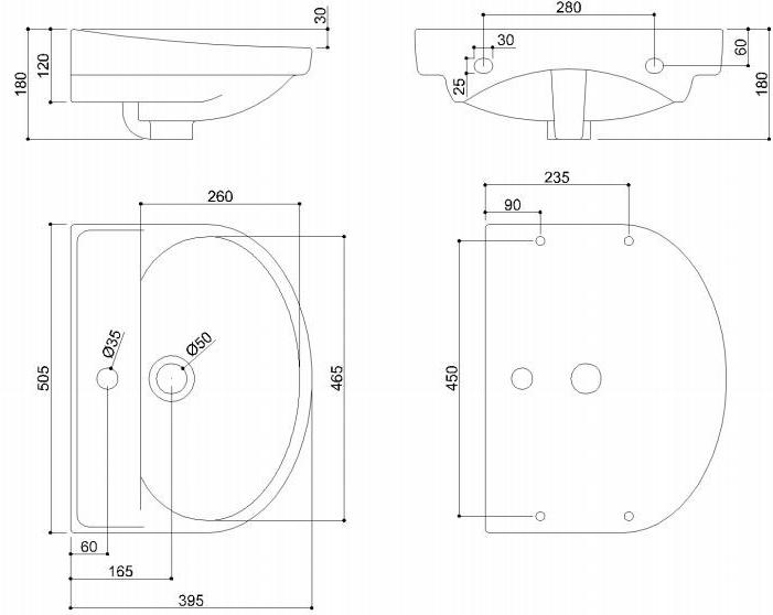 B41cos05 / b41cos06 Подвесная раковина настенная овальная Ponte Giulio Standard белая - Вид №3