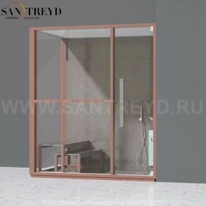 Effegibi H LARGE LO80030006 Комбинированная баня: хаммам и душ. Установка: в правый угол. Левая дверь. Мощность: 4,5 кВт макс. Размеры: длина 173 см, ширина 102 см. Отделка: матовый лакированный коричневый аллюминий и темный ламинат из керамогранита.