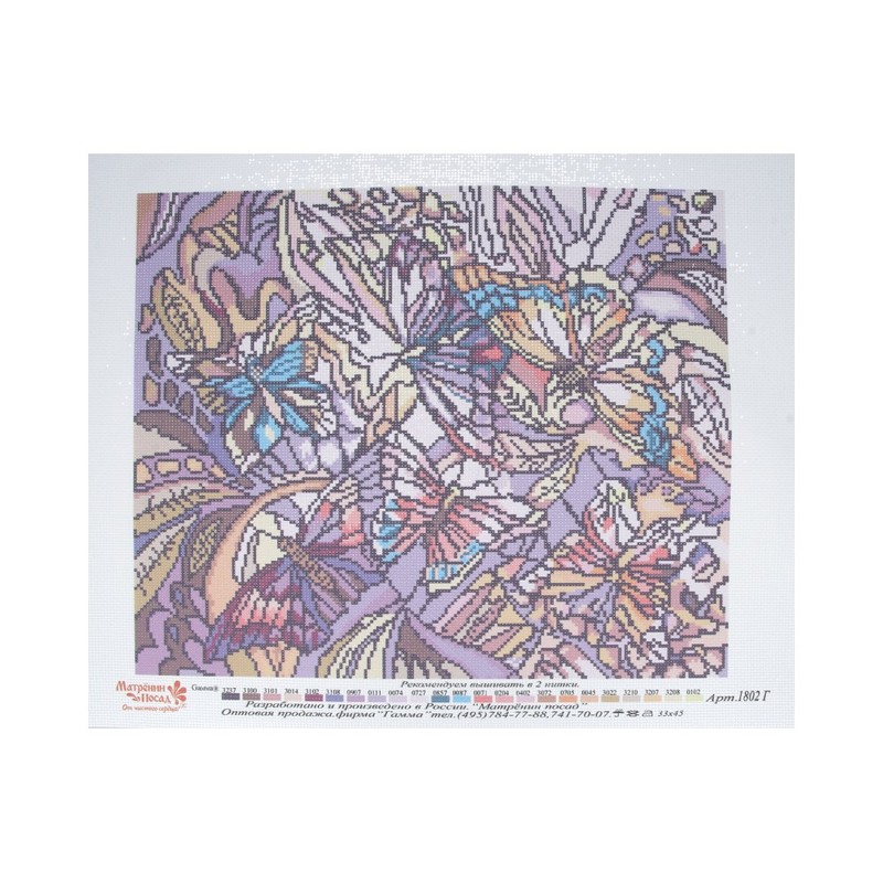 1802 Канва/ткань с рисунком Рисунок на канве 33 см х 45 см "Витраж с бабочками" Матренин посад 
