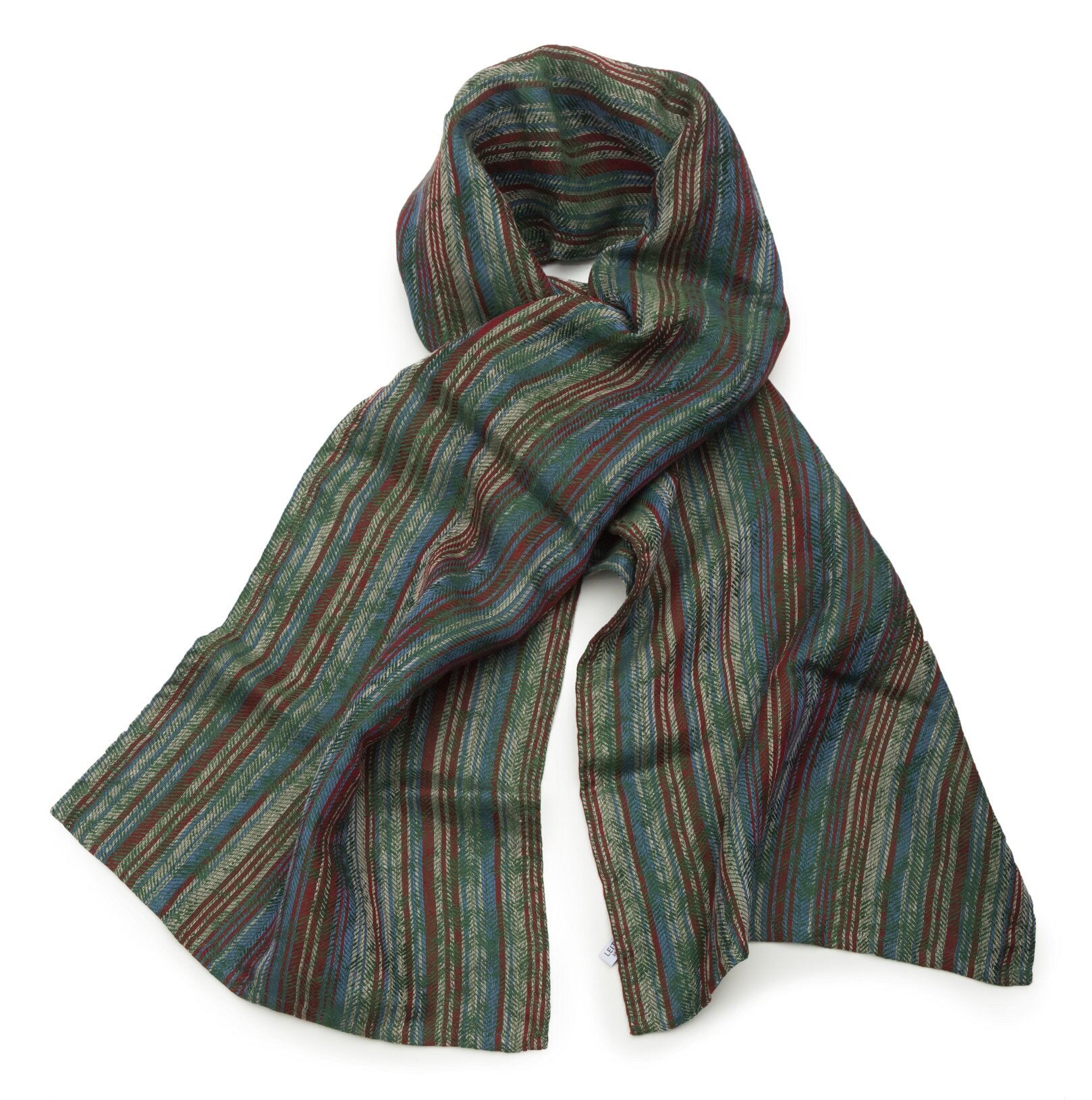 LEI_260_64 Шарф 45/200 лен, полоска зеленая LEITNER Santreyd 