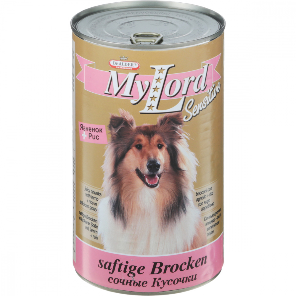 ПР0035370 Корм для собак Мой Лорд Классик Сенситив, кусочки в соусе, Ягнёнок, рис конс. 1230г Dr. ALDER`s 
