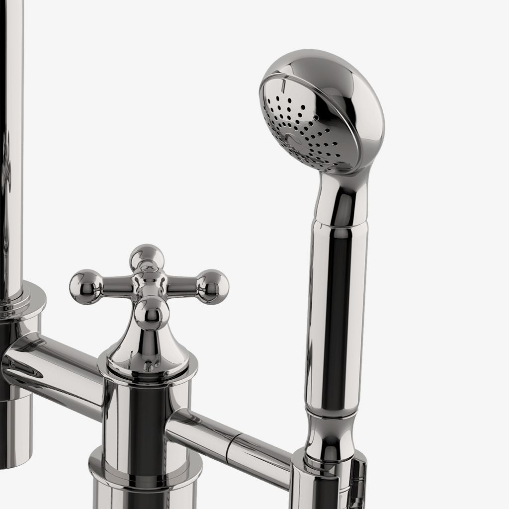 DSXT40 Открытый наполнитель для ванн, установленный на приборной панели, с металлическим ручным душем и поперечными ручками Waterworks Dash - Вид №1