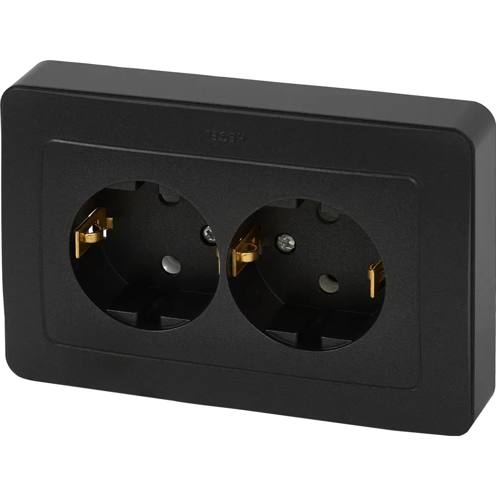 Розетка двойная встраиваемая Hegel Мастер с заземлением цвет черный STLM-2160179 - Вид №1