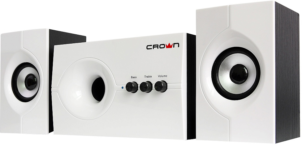 CMS-350 Акустическая система 2.1 ( белая лицевая панель; мдф, 15w+10wx 2=35w,длина кабеля питания и аудио кабеля 2м;,управление: питание, громкость, басс, высокие частоты.) Crown Santreyd 