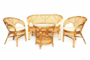 Мебель из ротанга садовая бежевая, столик и кресла на 4 персоны Together ЭКО ДИЗАЙН ПЛЕТЕНАЯ 009646 Бежевый