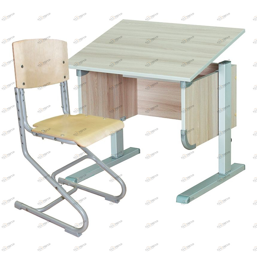 Парта детская клен с серыми ножками "Деми" СУТ-28 MEALUX  00-3947153 Бежевый;серый Santreyd 