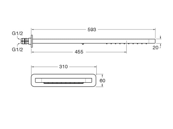 Настенная прямоугольная душевая головка с 2 струями CRISTINA Rubinetterie насадки для душа и рычаги - Shower &amp ARCH-00002834