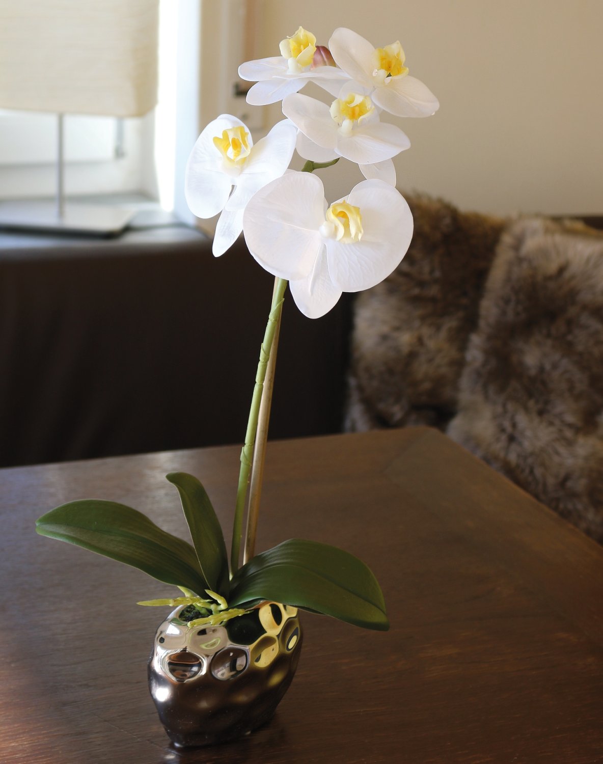 2596 778 a3 Пластиковая орхидея Phalaenopsis, горшечная, 43 см, real touch soft, бежево-белая H-andreas  - Вид №3