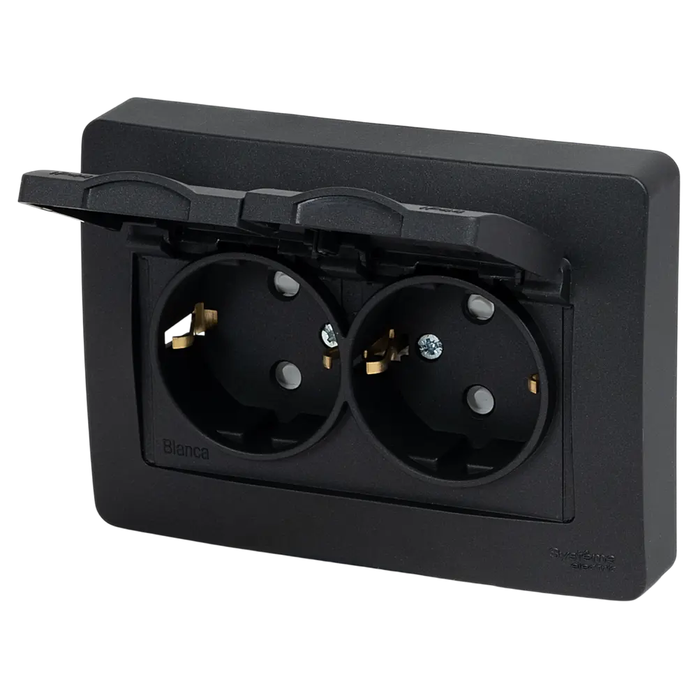 Розетка двойная встраиваемая Systeme Electric Blanca с заземлением IP44 цвет антрацит STLM-2090250 - Вид №1
