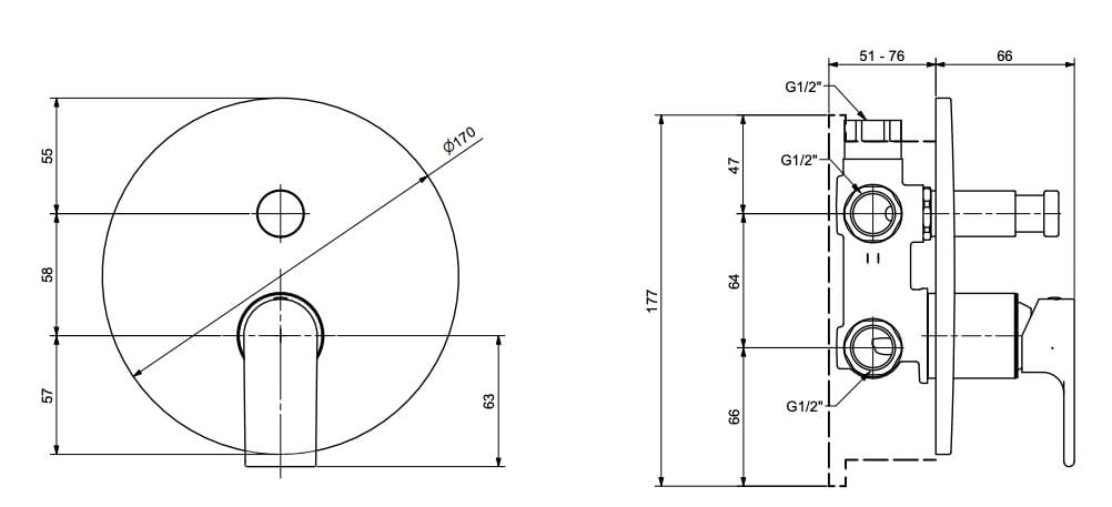 Однорычажный встраиваемый смеситель для душа с переключателем Bugnatese Simple ARCH-00099009 - Вид №2