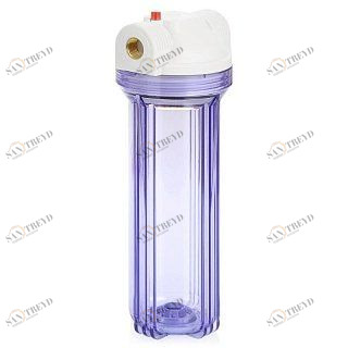 Корпус Гейзер 10" 3/4 МС прозрачный для холодной воды, с пластиковой резьбой, металлическая скоба 50537