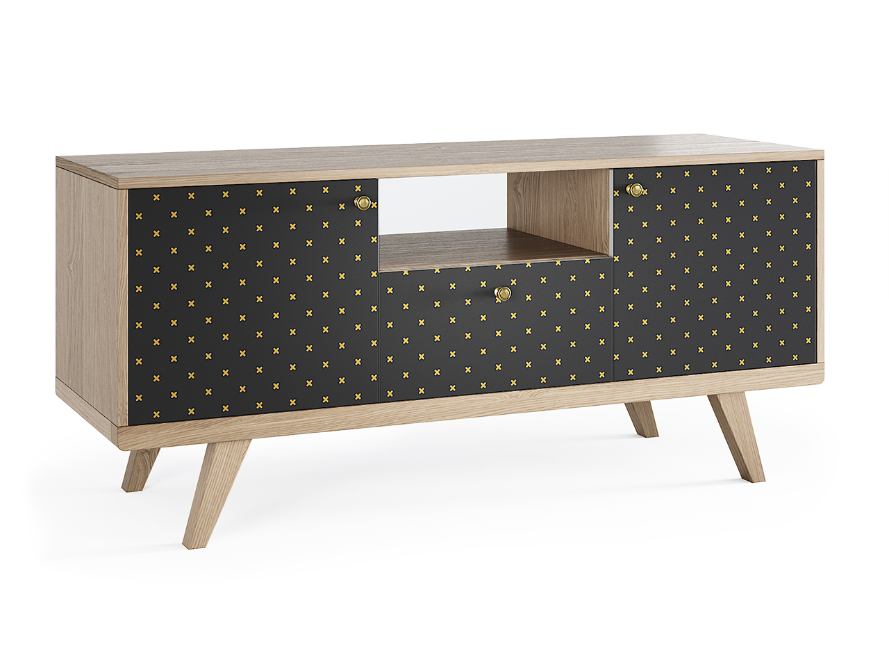 Тумба под телевизор с ящиком коричневая с принтом Thimon THE IDEA  210233 Бежевый;черный  - Вид №1