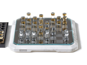 Шахматная доска из мрамора Калакатта и закаленного стекла